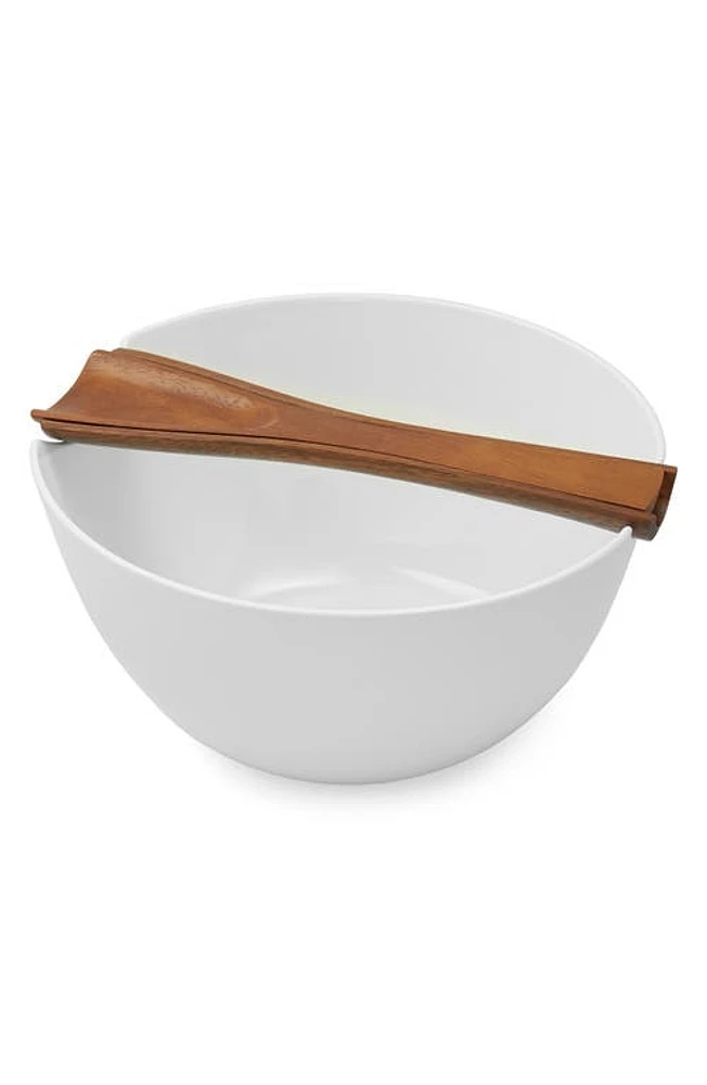 Nambé Quatro Salad Bowl with Servers in Acacia/Bone at Nordstrom