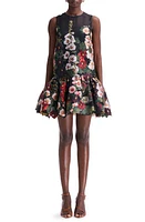 Oscar de la Renta Hollyhock Print Drop Waist Sleeveless Dress in Pink/Black at Nordstrom, Size 4