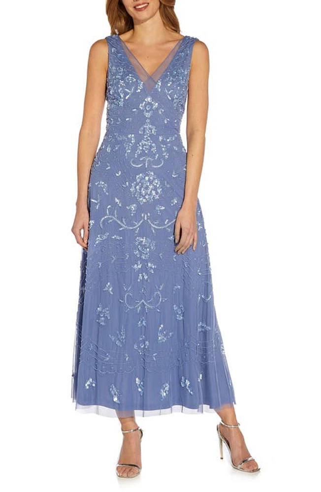 Adrianna Papell Beaded Sequin Cocktail Dress in French Blue at Nordstrom, Size 12