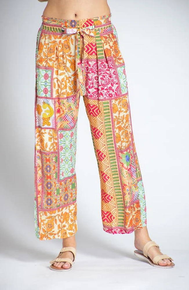 APNY Print Tie Waist Crop Wide Leg Pants Multi at Nordstrom