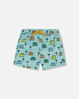 Deux Par Deux Boy's Mid-Thigh Boardshort Printed Beach Caravan at Nordstrom