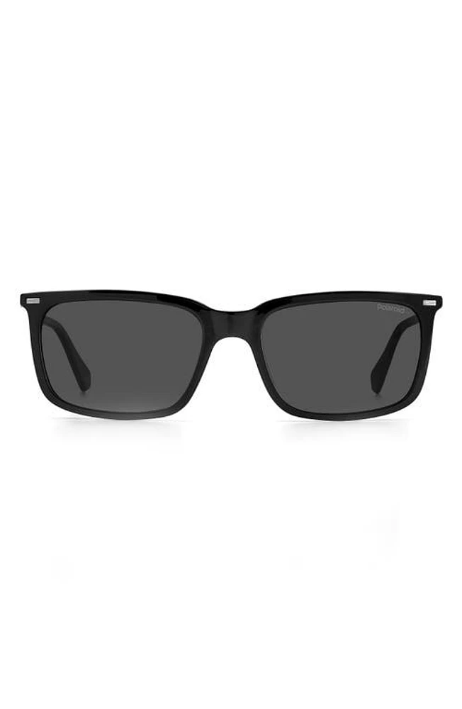 Polaroid 55mm Polarized Rectangular Sunglasses in Black /Gray Polar at Nordstrom