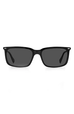 Polaroid 55mm Polarized Rectangular Sunglasses in Black /Gray Polar at Nordstrom