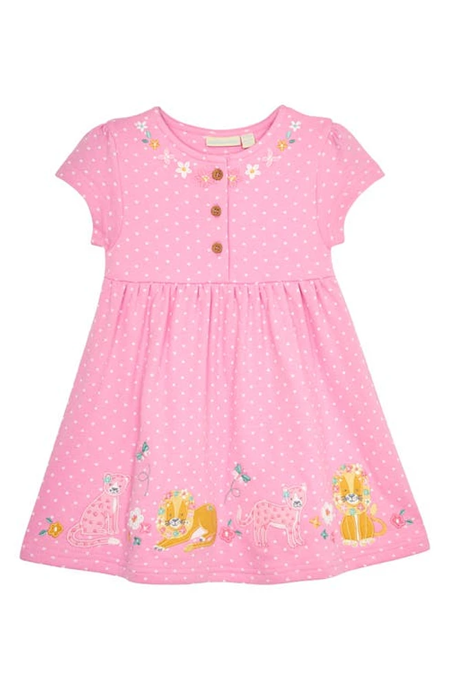 JOJO MAMAN BEBE Polka Dot Cats Appliqué Cotton Dress Pink at Nordstrom,