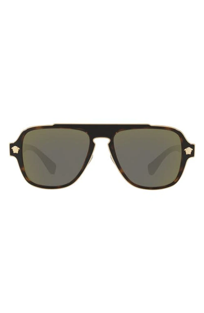 Versace 56mm Mirrored Aviator Sunglasses in Dark Havana/Grey Gold Mirror at Nordstrom