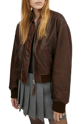 MANGO Leather Bomber Jacket in Brown at Nordstrom, Size Medium