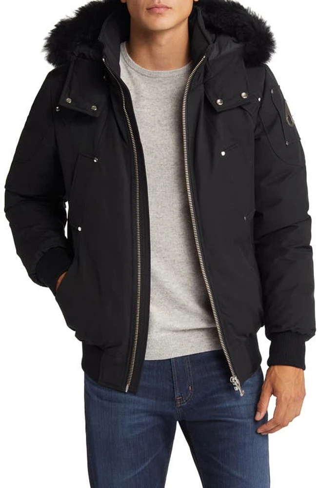 Moose Knuckles Men's Ballistics Bomber 650 Fill Power Down Jacket Black at Nordstrom,