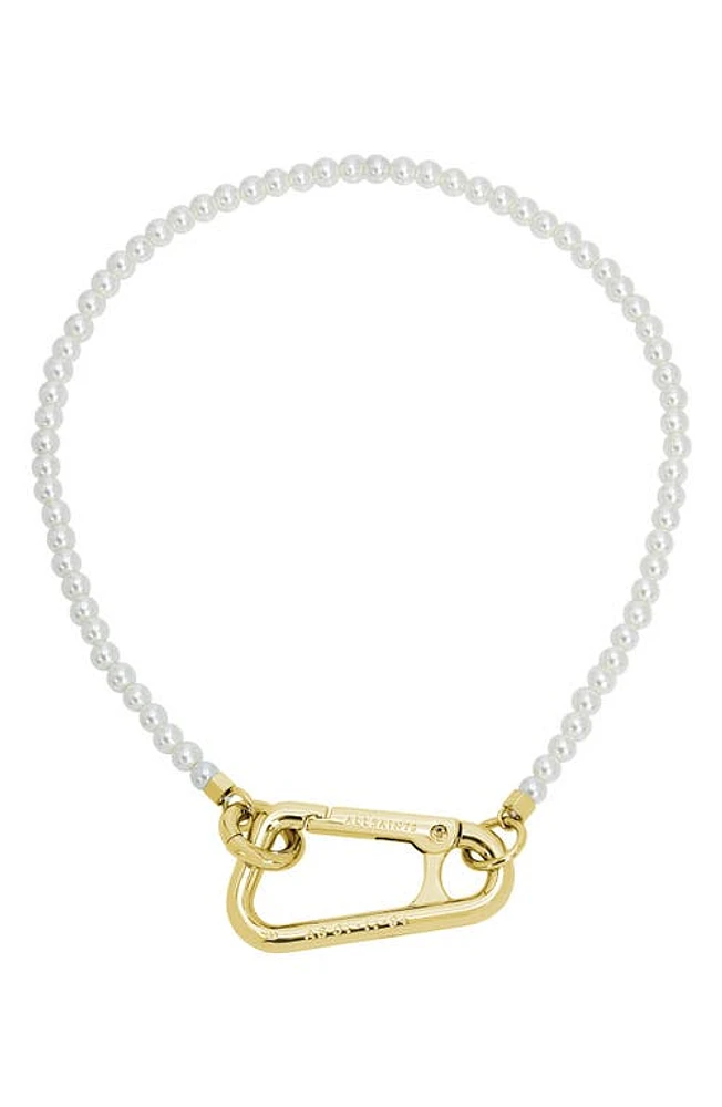 AllSaints Imitation Pearl Carabiner Collar Necklace in Gold at Nordstrom