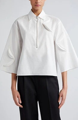 Akris punto 3D Appliqué Cotton Gabardine Half-Zip Top Cream at Nordstrom,