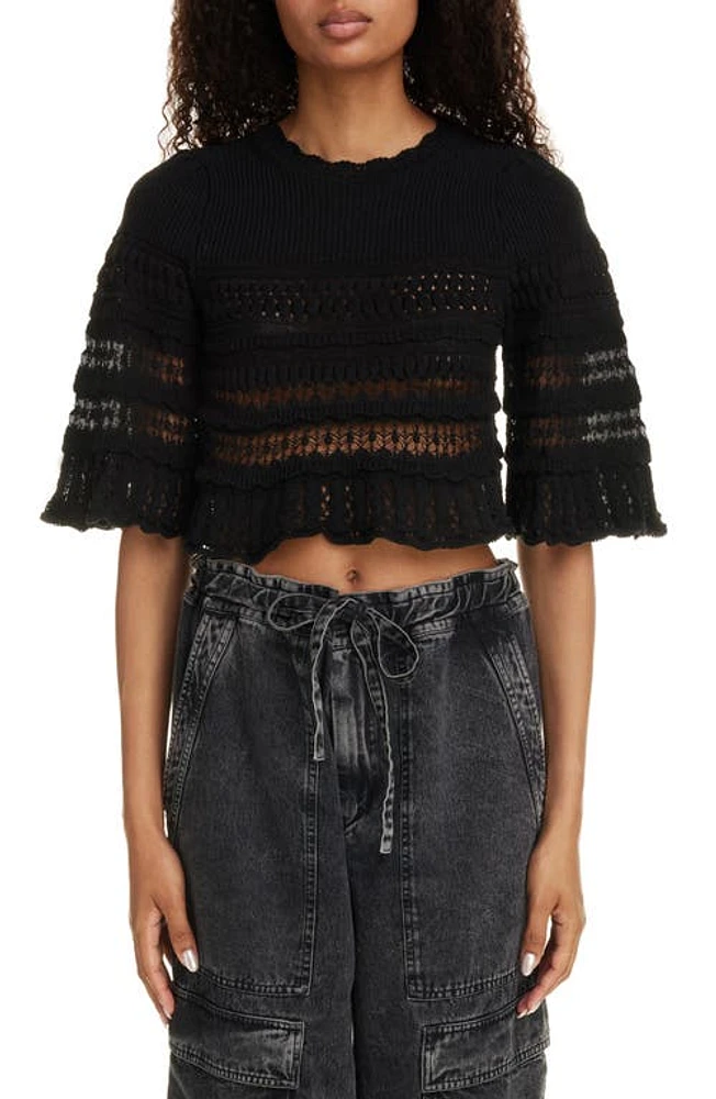 Isabel Marant Étoile Frizy Rib Bell Sleeve Knit Crop Top Black at Nordstrom, Us