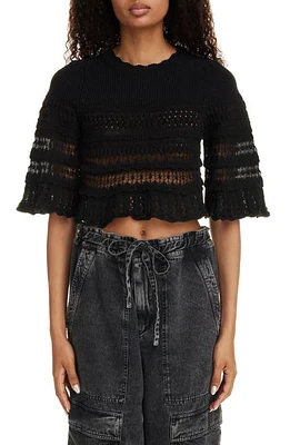 Isabel Marant Étoile Frizy Rib Bell Sleeve Knit Crop Top Black at Nordstrom, Us