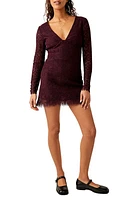 Free People Honey Lace Long Sleeve Minidress Potent Purple at Nordstrom,