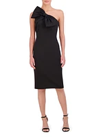 Eliza J Bow Detail One-Shoulder Scuba Crepe Cocktail Dress Black at Nordstrom,