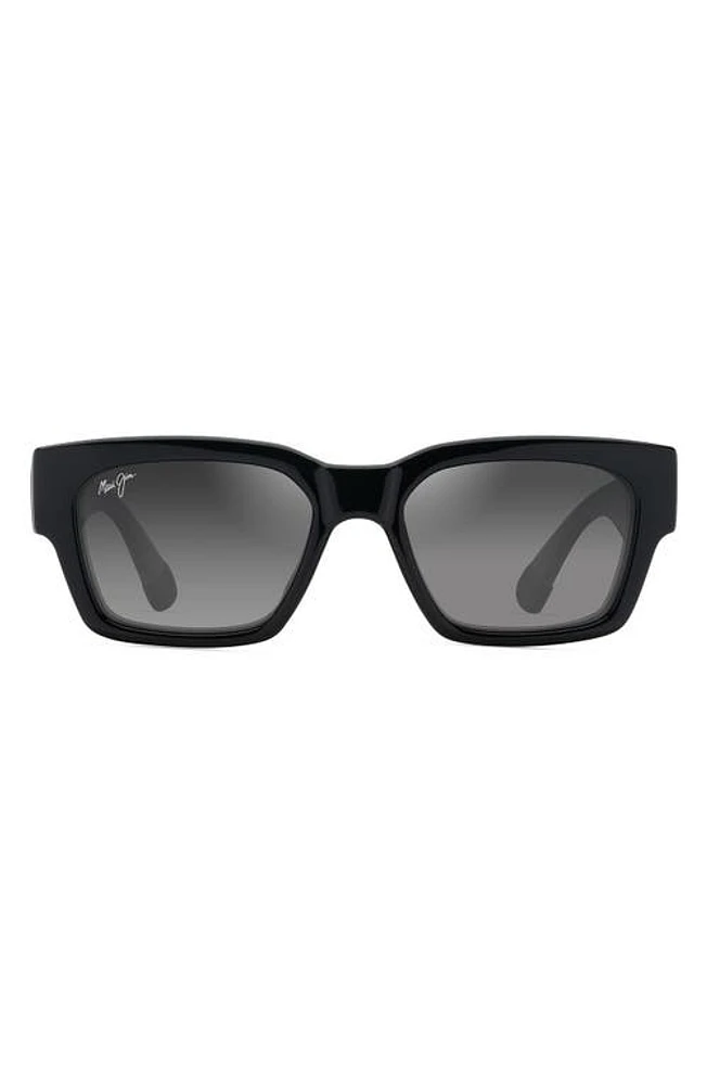 Maui Jim Kenui 53mm PolarizedPlus2 Square Sunglasses in Shiny Black/Light Grey at Nordstrom