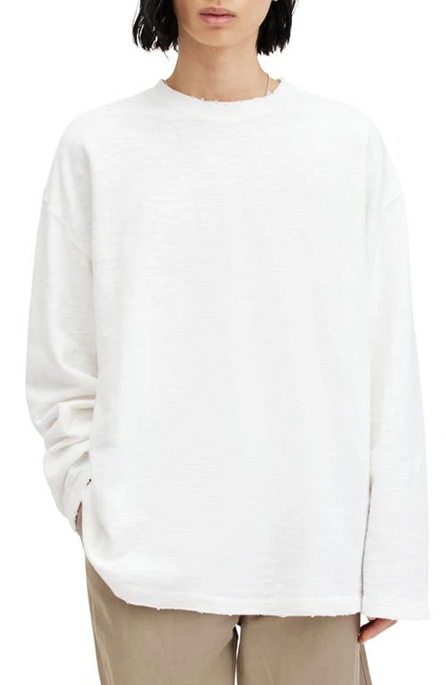 AllSaints Distressed Crewneck Sweater Lilly White at Nordstrom,