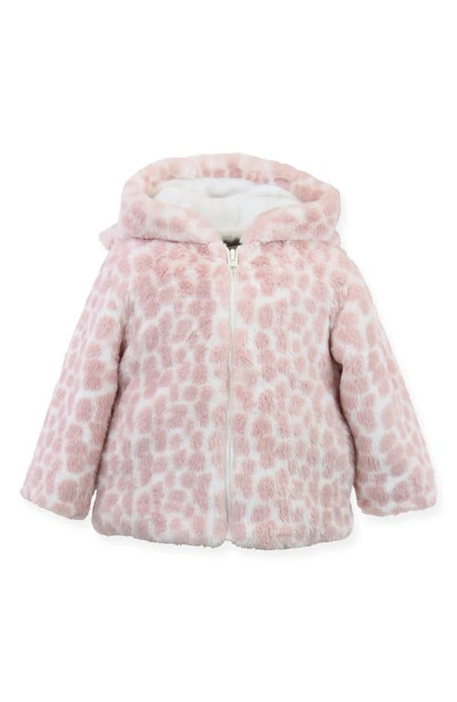 Widgeon Giraffe Print Faux Fur Hooded Jacket Pink at Nordstrom,