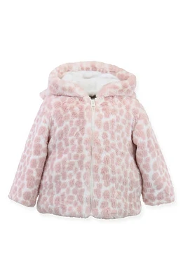 Widgeon Giraffe Print Faux Fur Hooded Jacket Pink at Nordstrom,