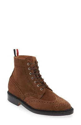 Thom Browne Brogue Wingtip Suede Boot Dark Brown at Nordstrom,