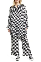 Dressed in Lala Checkerboard Button-Up Satin Shirt & Pants Set at Nordstrom, Size X-Large