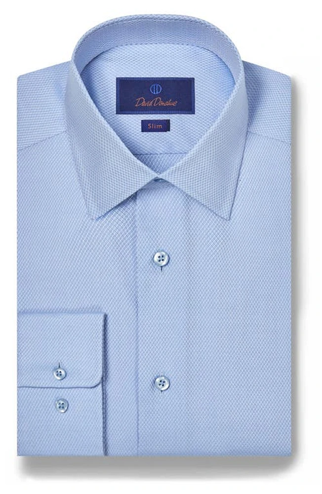 David Donahue Slim Fit Micro Dobby Cotton Dress Shirt Sky at Nordstrom,