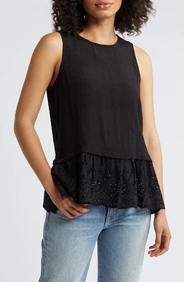 Bobeau Eyelet Embroidered Shell Black at Nordstrom,