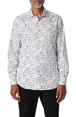 Bugatchi Axel Circle Print Stretch Button-Up Shirt Black at Nordstrom,