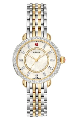 MICHELE Sidney Classic Diamond Bracelet Watch, 33mm in Silver/White Mop/Gold at Nordstrom