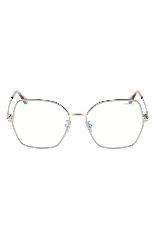 TOM FORD 56mm Butterfly Blue Light Blocking Glasses in Shiny Light Ruthenium at Nordstrom