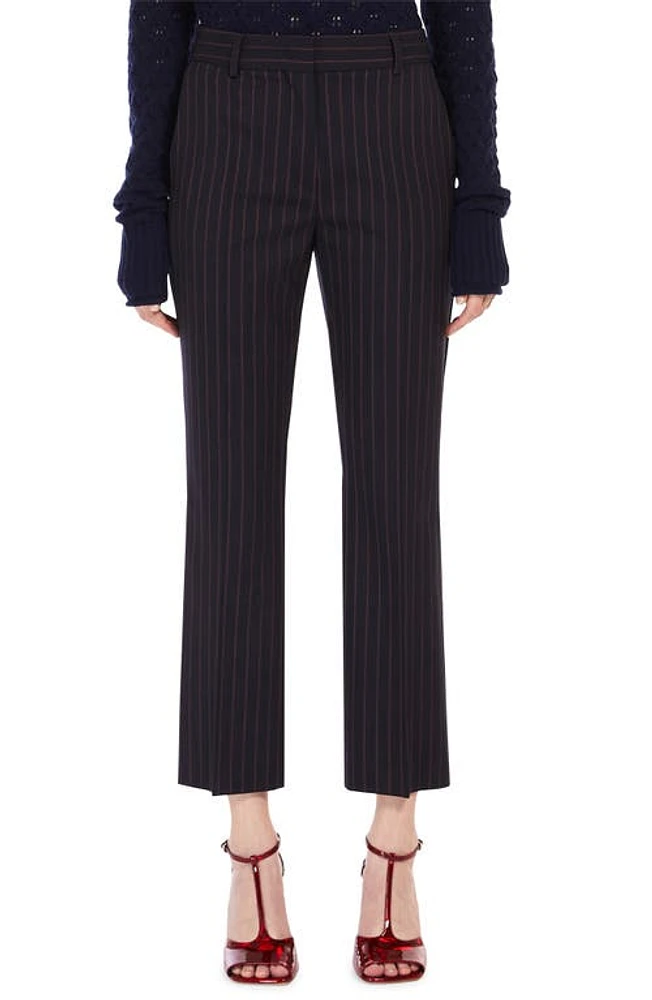 SPORTMAX Renna Pinstripe Crop Flare Trousers in Midnightblue at Nordstrom, Size 6