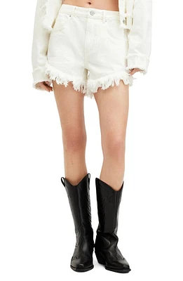 AllSaints Astrid High Waist Fray Hem Shorts Cream White at Nordstrom,