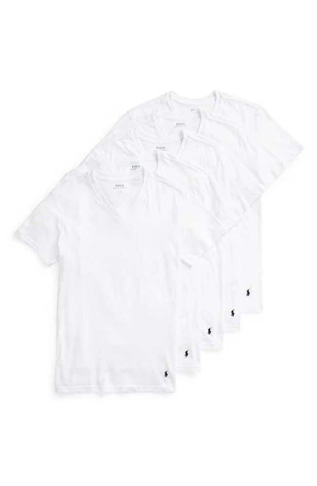 Polo Ralph Lauren 5-Pack Slim Fit V-Neck T-Shirts White at Nordstrom,