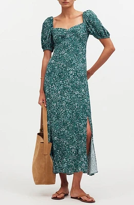 Madewell Floral Puff Sleeve Sweetheart Midi Dress Green Ditsy at Nordstrom,