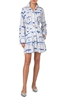 Akris Kasuri Birds Print Long Sleeve Poplin Shirtdress Ecru-Denim at Nordstrom,