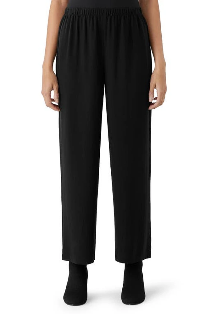 Eileen Fisher Straight Leg Silk Ankle Pants in Black at Nordstrom, Size Small