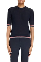 Thom Browne Stripe Rib Cotton & Silk Sweater Navy at Nordstrom, Us