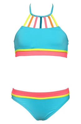 Hobie Kids' Smiles Halter Neck Two-Piece Swimsuit Blue Hawaii at Nordstrom,