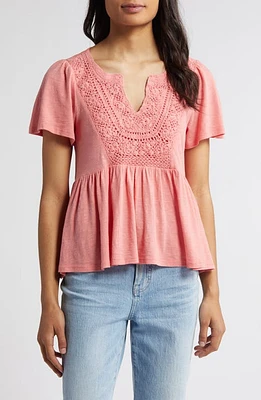 Lucky Brand Crochet Yoke Babydoll Top at Nordstrom,