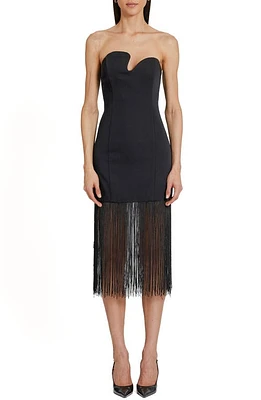 Amanda Uprichard Puzzle Strapless Fringe Trim Cocktail Dress Black at Nordstrom,