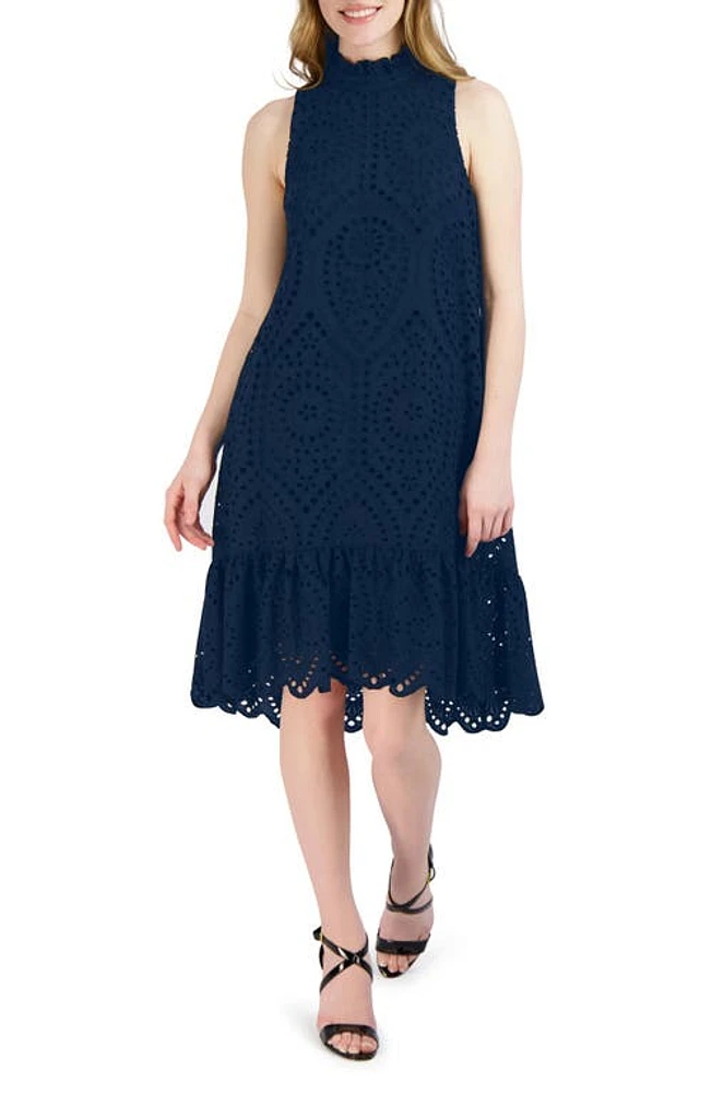 Julia Jordan Sleeveless Eyelet Ruffle Hem Dress Navy at Nordstrom,