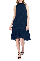 Julia Jordan Sleeveless Eyelet Ruffle Hem Dress Navy at Nordstrom,