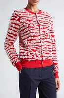 Comme des Garçons Girl Ribbon Pattern Crewneck Cardigan in Red at Nordstrom, Size Small