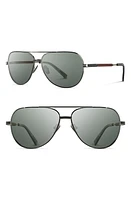 Shwood 'Redmond' 53mm Titanium & Wood Aviator Sunglasses in Black Chrome/Mahogany/Green at Nordstrom