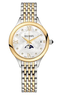 BALMAIN WATCHES Two-Tone Diamond Moon Phase Bracelet Watch, 31mm in Stainless Steel/Yellow at Nordstrom