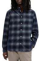 AllSaints Salinas Plaid Corduroy Button-Up Shirt Marine Blue at Nordstrom,