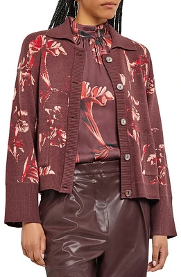 Misook Floral Jacquard Cardigan in Mhgny/rd/ros at Nordstrom, Size X-Large