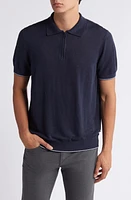 BOSS Trieste Linen Blend Zip Polo Dark Blue at Nordstrom,