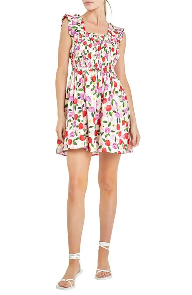 English Factory Floral Print Minidress Cream Multi at Nordstrom,