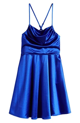 LOVE, NICKIE LEW Kids' Cowl Neck Crossback Satin Dress Cobalt at Nordstrom,