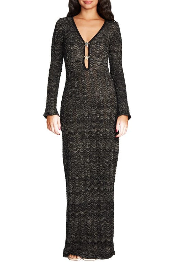 Capittana Ella Star Metallic Long Sleeve Cover-Up Maxi Dress Black at Nordstrom,