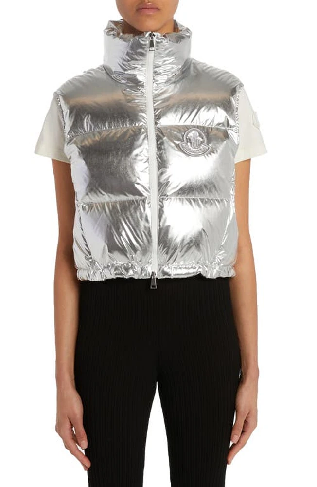 Moncler Blavet Metallic Crop Down Vest in Silver at Nordstrom, Size 3